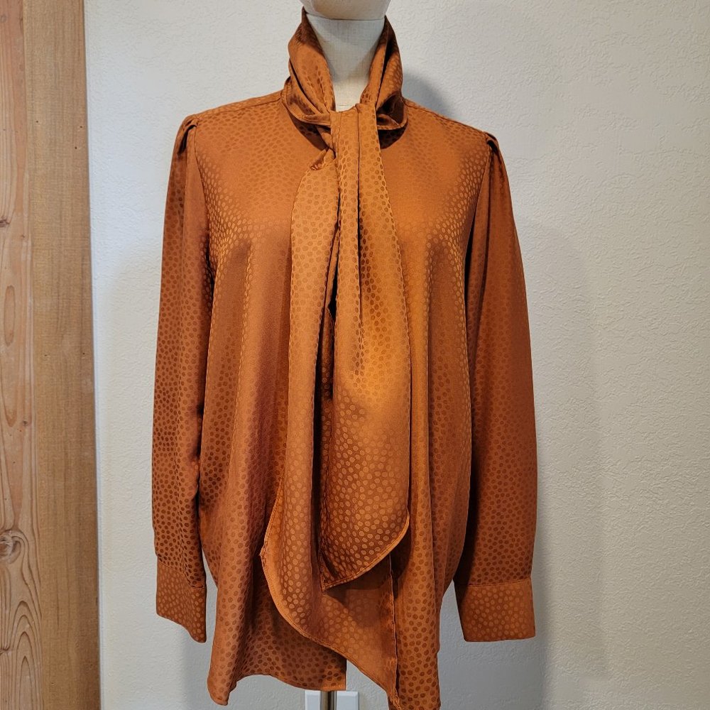 Anne Taylor, Rust, Long Sl Blouse, Small w/Tie.  Classic, Excellent Condition!